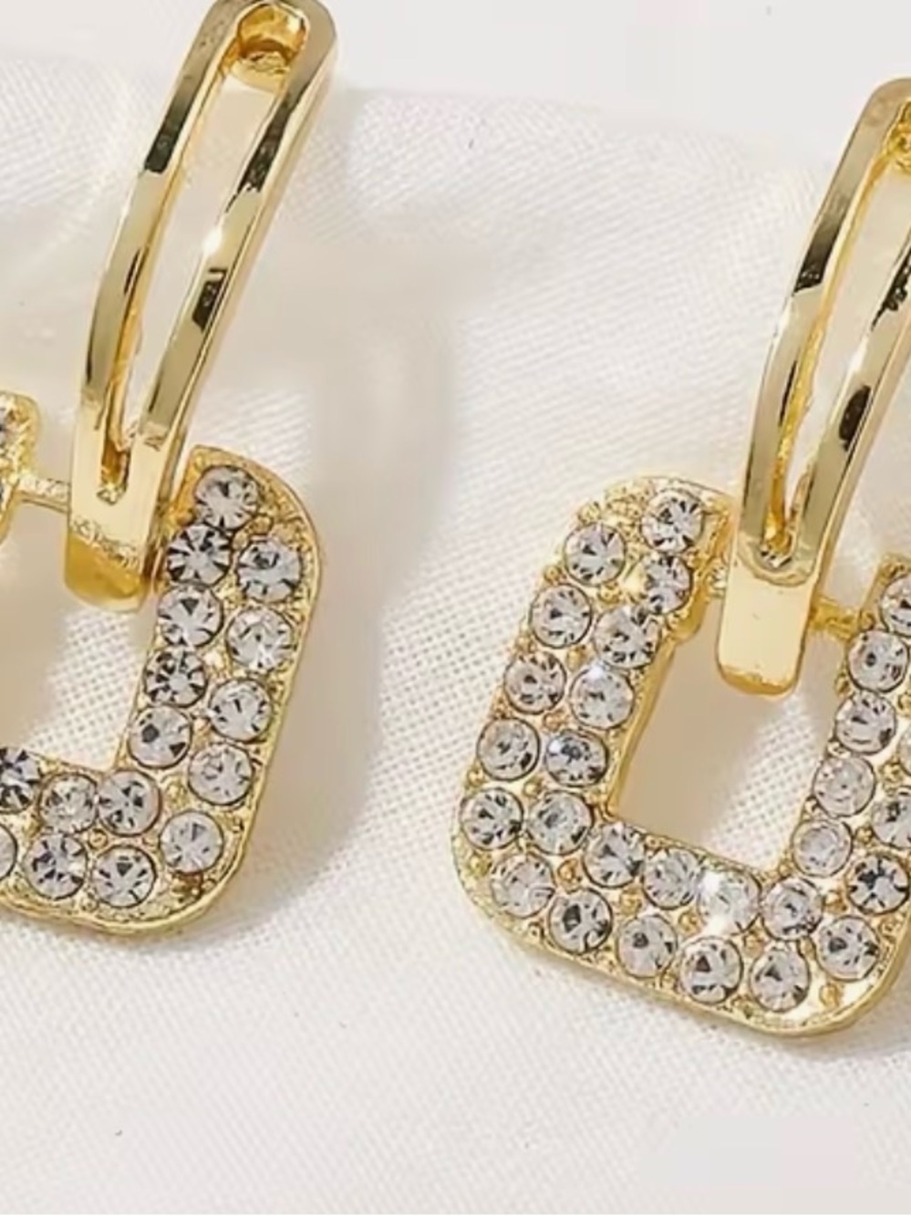 Gold Crystal Square Drop Earrings for Women